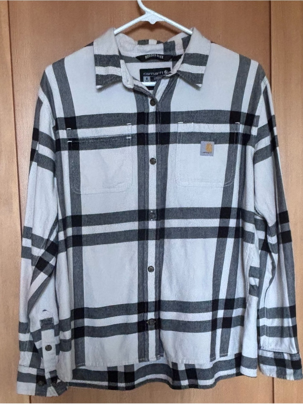 Carhartt Women’s Small Rugged Flex Flannel Shirt White/Black Plaid Chest Pocket